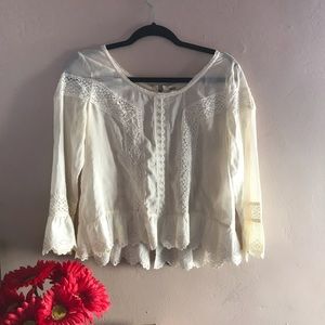 Free People Tan Peasant Blouse W Back Zipper Small